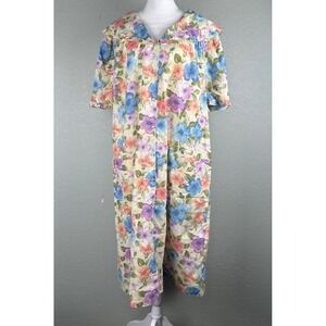 Vtg Models Coat House Dress Women Size 1X Floral Snap Button Cottagecore Boho